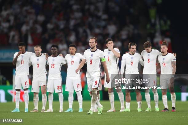 Harry Kane of England walks to take his penalty during a penalty shoot out during the UEFA Euro 2020 Championship Final between Italy and England at...