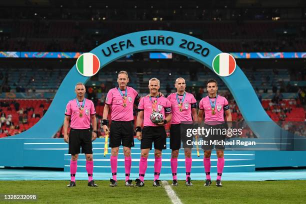 Match Officials, Juan Carlos Yuste, Erwin Zeinstra, Bjoern Kuipers, Sander van Roekel and Carlos del Cerro Grande pose for a photograph with their...