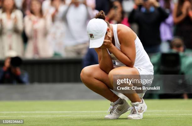 Ashleigh Barty of Australia celebrates winning her Ladies' Singles Final match against Karolina Pliskova of The Czech Republic on Day Twelve of The...