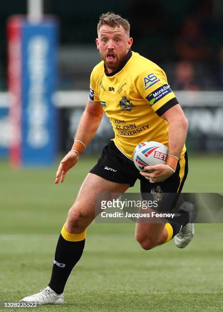 Danny Kirmond of York City Knights runs with the ball during the Betfred Championship match between London Broncos and York City Knights at...