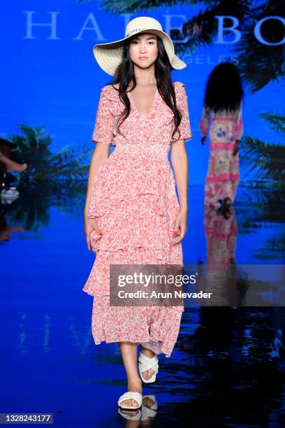 Model walks the runway at the Hale Bob Show during Miami Swim Week Powered By Art Hearts Fashion at Faena Forum on July 11, 2021 in Miami Beach,...