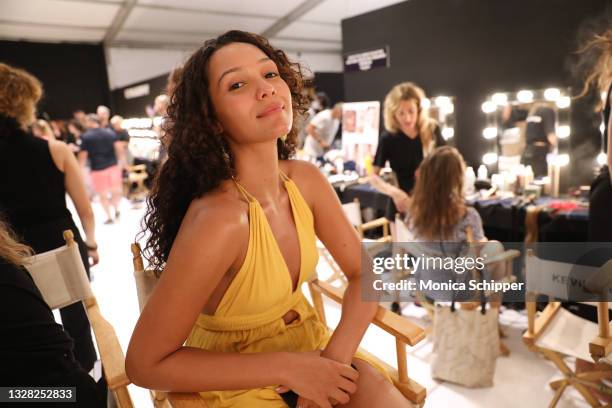 Model prepares backstage as model turned designer Johanna Chone debuts Nalu Swimwear during Miami Beach Swim Week at The Paraiso Tent on July 11,...