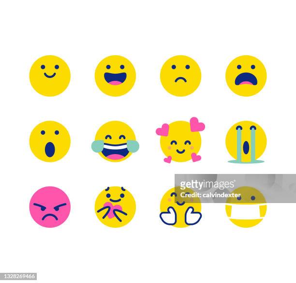 illustrazioni stock, clip art, cartoni animati e icone di tendenza di emoticon simpatici colori vivaci - smiley faces