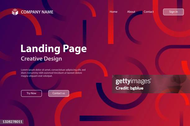 landing page template - abstract design with geometric shapes - trendy red gradient - circle shape stock illustrations