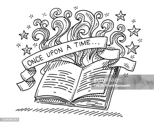 ilustraciones, imágenes clip art, dibujos animados e iconos de stock de once upon a time fairy tale book drawing - libro abierto