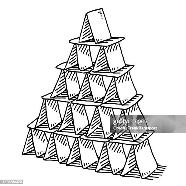 house of cards five rows drawing - house of cards stock illustrations