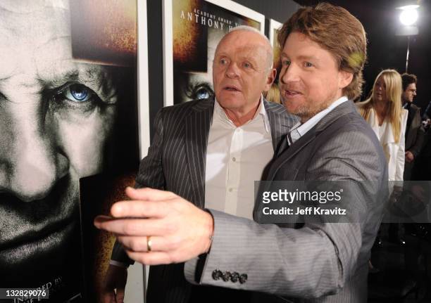 Actor Sir Anthony Hopkins and Director Mikael Hafstrom arrive at the Los Angeles Premiere of "The Rite" held at Grauman's Chinese Theatre on January...