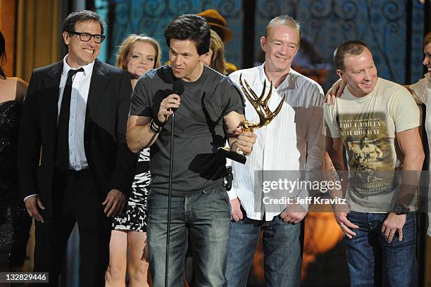 Actor Mark Wahlberg and boxers Dicky Eklund and Micky Eklund accept an award onstage during Spike TV's 5th annual 2011 "Guys Choice" Awards at Sony...