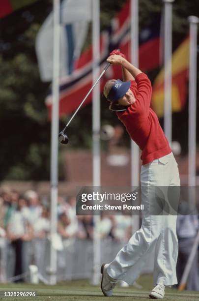 Beth Daniel of the United States drives off the tee during the Colgate European Women's Open golf tournament on 5th August 1979 at the Sunningdale...