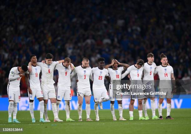 L-r Jadon Sancho, Marcus Rashford, Harry Maguire, Harry Kane, Luke Shaw, Bukayo Saka, Raheem Sterling, Jack Grealish, John Stones and Kalvin Phillips...