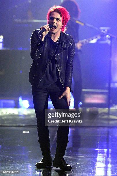 Musician Gerard Way of My Chemical Romance performs onstage during Spike TV's "2010 Video Game Awards" held at the LA Convention Center on December...