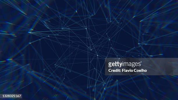 light blue mesh wireframe in motion on dark blue background - plexo - fotografias e filmes do acervo