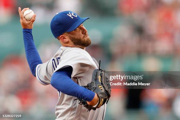 Danny Duffy of the Kansas City Royals pitches against the Boston Red Sox during the first inning at Fenway Park on June 28, 2021 in Boston,...
