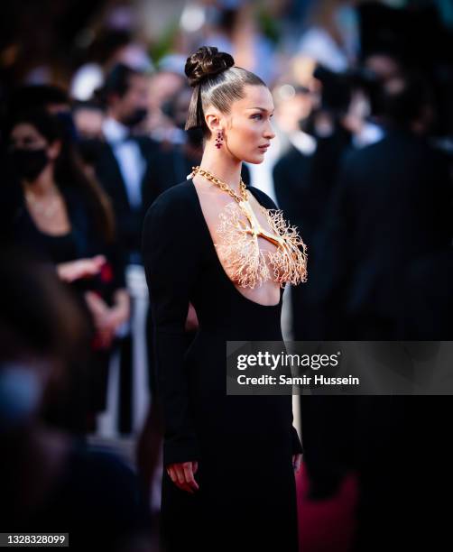 Bella Hadid attends the "Tre Piani " screening during the 74th annual Cannes Film Festival on July 11, 2021 in Cannes, France.