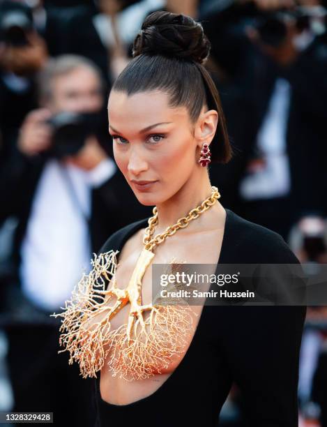 Bella Hadid attends the "Tre Piani " screening during the 74th annual Cannes Film Festival on July 11, 2021 in Cannes, France.