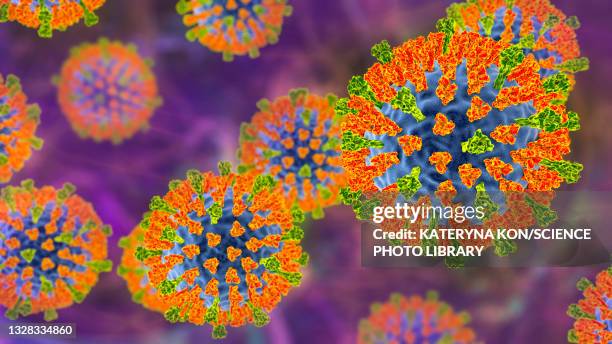 ilustraciones, imágenes clip art, dibujos animados e iconos de stock de measles virus, illustration - virology