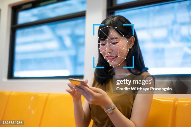 biometric verification and face detection - gesichtserkennung stock-fotos und bilder
