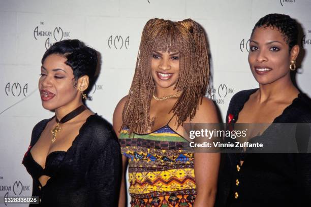 American hip-hop group Salt-N-Pepa at the 21st Annual American Music Awards at the Shrine Auditorium in Los Angeles, USA, 7th February 1994. From...