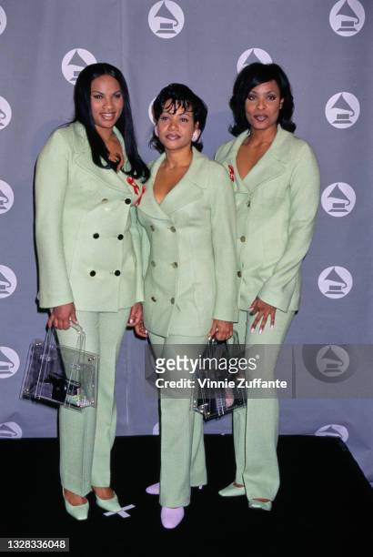 American hip-hop group Salt-N-Pepa during the 38th Annual Grammy Awards at the Shrine Auditorium in Los Angeles, California, 28th February 1996. From...