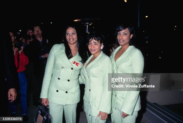 American hip-hop group Salt-N-Pepa during the 38th Annual Grammy Awards at the Shrine Auditorium in Los Angeles, California, 28th February 1996. From...
