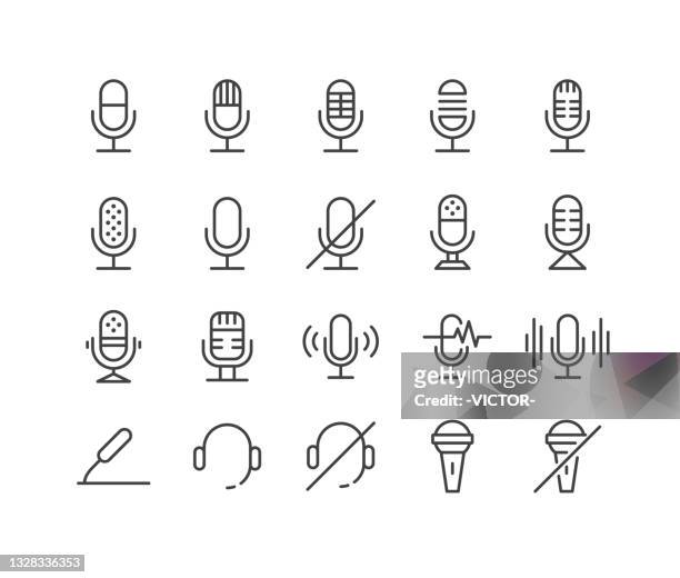 illustrazioni stock, clip art, cartoni animati e icone di tendenza di icone microfono - serie linea classica - voce