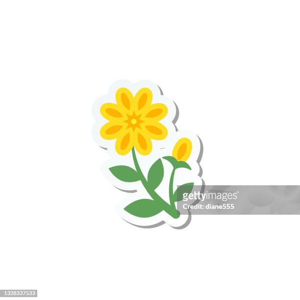illustrazioni stock, clip art, cartoni animati e icone di tendenza di icona del fiore carino in design piatto - calendula gialla - ranuncolo comune