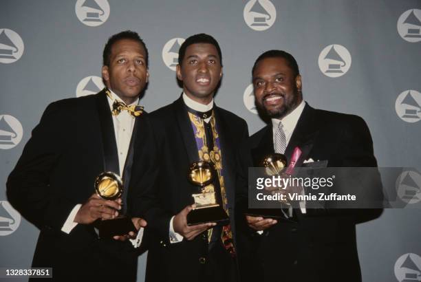From left to right, musicians and songwriters Daryl Simmons, Kenneth 'Babyface' Edmonds, and Antonio 'L.A.' Reid win Best R&B Song for 'End of the...