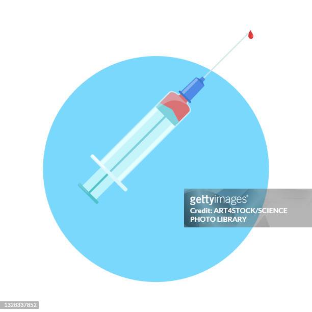 syringe with blood, illustration - empty blood bag stock illustrations