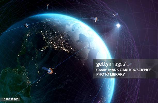 bildbanksillustrationer, clip art samt tecknat material och ikoner med global satellite communications - orbiting