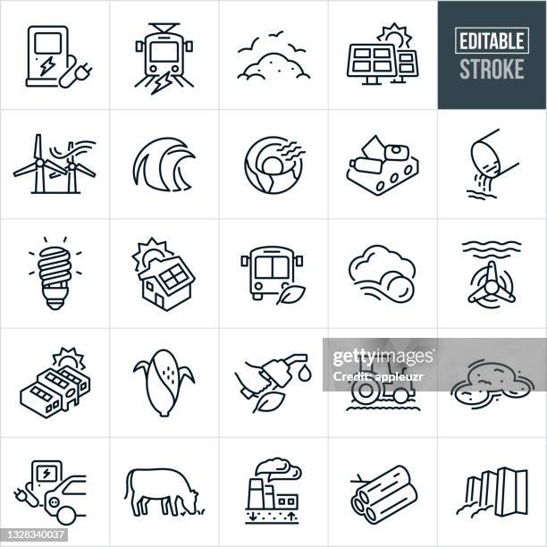 green energy thin line icons - editable stroke - dam icon stock illustrations