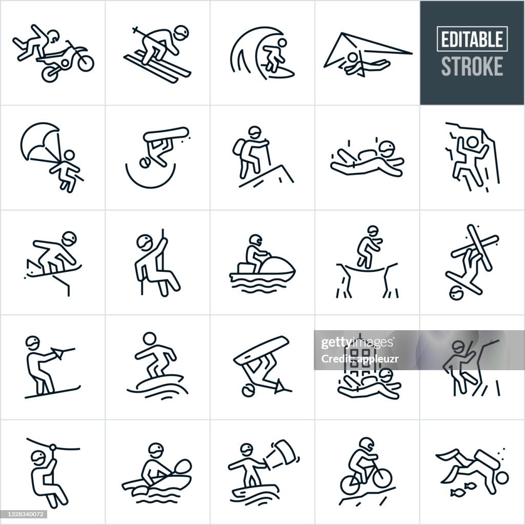 Extreme Sports Thin Line Icons - Editable Stroke