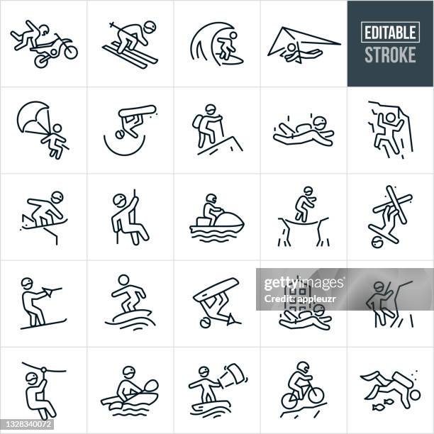 extreme sports thin line icons - editable stroke - skiing icon stock illustrations