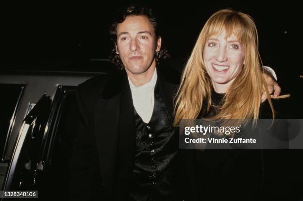 American singer, songwriter and musician Bruce Springsteen and his partner Patti Scialfa attend the 5th Annual Rock & Roll Hall of Fame induction...