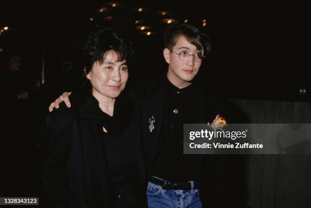 Japanese artist Yoko Ono and her son Sean Lennon attend an exhibition at the Whitney Museum in New York City, USA, circa 1990.