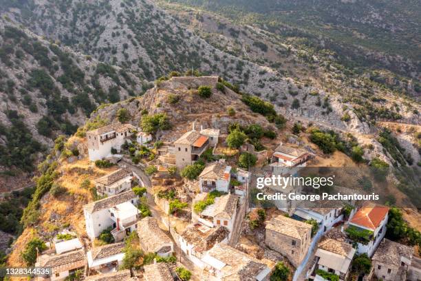 aerial photo of greek mountain village with distinct architecture - arcadia greece stock pictures, royalty-free photos & images