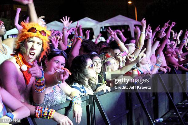 Fans attend the 2010 Electric Daisy Carnival at Exposition Park on June 25, 2010 in Los Angeles, California.