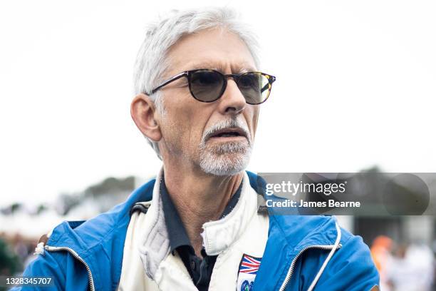 Damon Hill looks on during the Goodwood Festival of Speed at Goodwood on July 10, 2021 in Chichester, England.