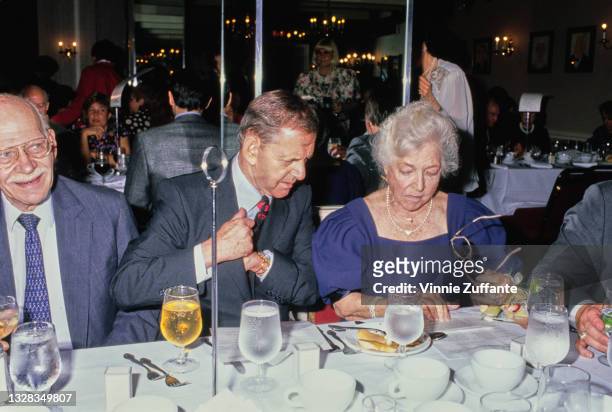 American actors Tony Randall and Helen Hayes attend the Outer Critics Circle Awards at Sardi's in New York City, USA, circa 1992.