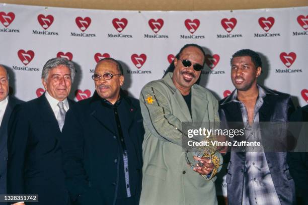 American singer, songwriter and musician Stevie Wonder is named MusiCares Person of the Year in Century City, Los Angeles, USA, 22nd February 1999....