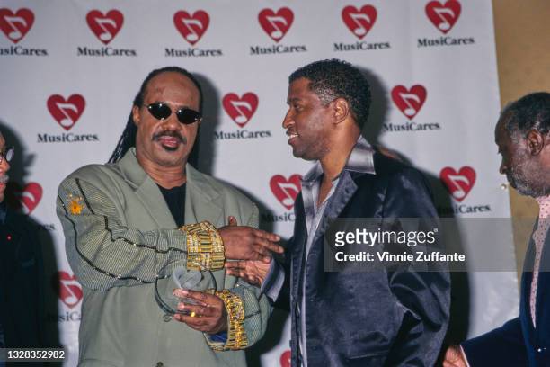American singer, songwriter and musician Stevie Wonder is named MusiCares Person of the Year in Century City, Los Angeles, USA, 22nd February 1999....
