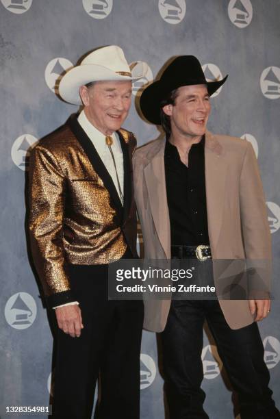 American singer and actor Roy Rogers with American country music singer Clint Black at the 34th Annual Grammy Awards at Radio City Music Hall in New...