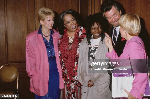 From left to right, actress and singer Gloria Loring, singer Della Reese , actress Whoopi Goldberg, television producer Stephen J. Cannell and...