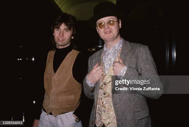 English rock band XTC, USA, circa 1993. They are bass player Colin Moulding and singer Andy Partridge.