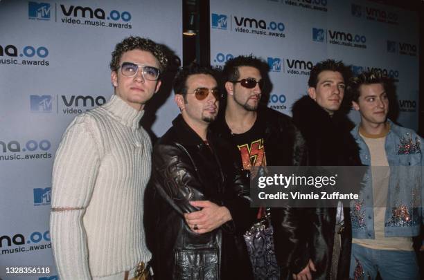 American boy band NSYNC at the MTV Video Music Awards at Radio City Music Hall in New York City, USA, 7th September 2000. From left to right, they...