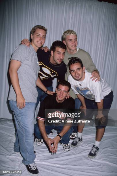 American boy band NSYNC at the KIIS-FM Wango Tango concert in aid of the LA Breast Cancer Alliance, at Anaheim Stadium in California, USA, 13th June...