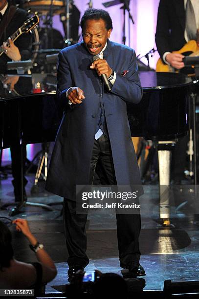 Musician Lloyd Price performs onstage at the 26th annual Rock and Roll Hall of Fame Induction Ceremony at The Waldorf=Astoria on March 14, 2011 in...