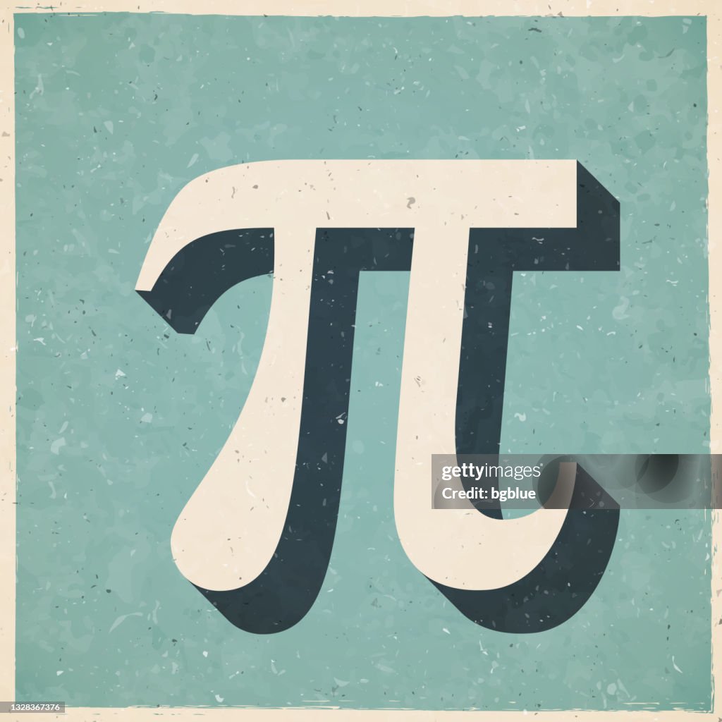Pi. Ikone im Retro-Vintage-Stil - Altes strukturiertes Papier