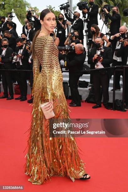 Anna Cleveland attends the "The French Dispatch" screening during the 74th annual Cannes Film Festival on July 12, 2021 in Cannes, France.