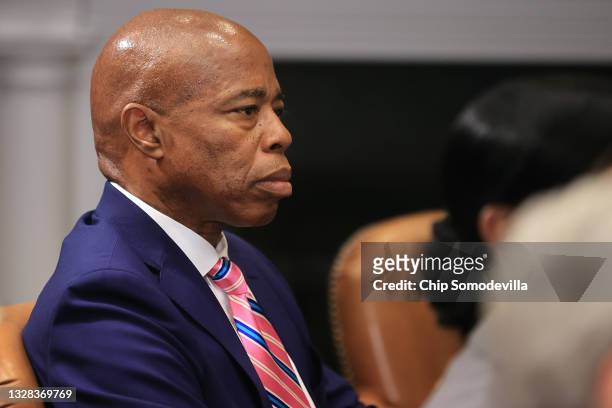 Brooklyn Borough President and New York City mayoral nominee Eric Adams attends a meeting with U.S. President Joe Biden about reducing gun violence...