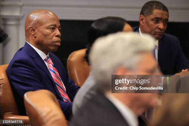 Brooklyn Borough President and New York City mayoral nominee Eric Adams attends a meeting with U.S. President Joe Biden about reducing gun violence...